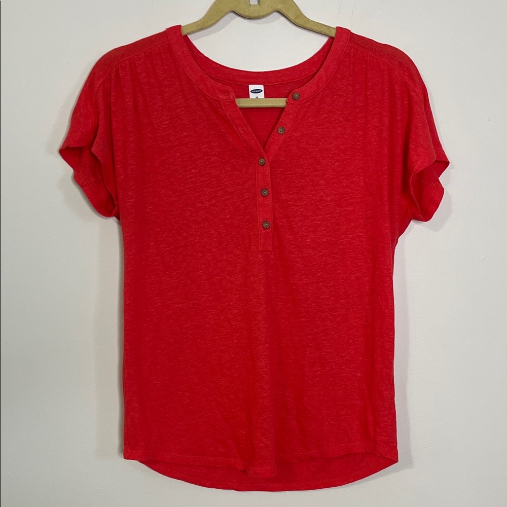 Old Navy Live Coral Short Sleeve Tee with Button Accents